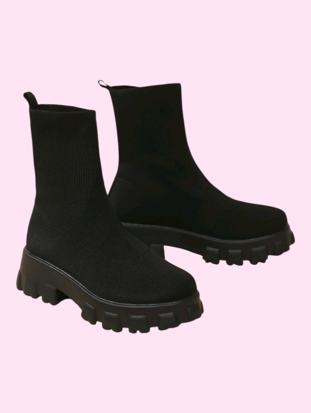 Stretchy Black Sock Combat Boots